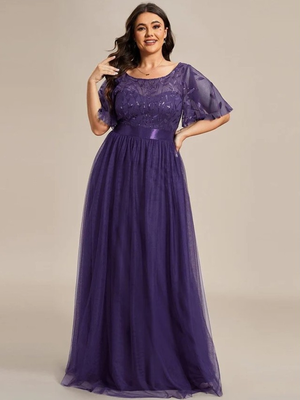 ✨ Ever-Pretty Deep Purple Tulle Formal Maxi Dress - Size 18 ✨